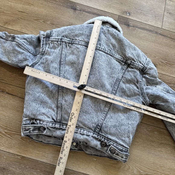 Vintage Levis‎ Jacket Youth M Black Denim Sherpa Lined 90s Kids Trucker - Picture 5 of 10